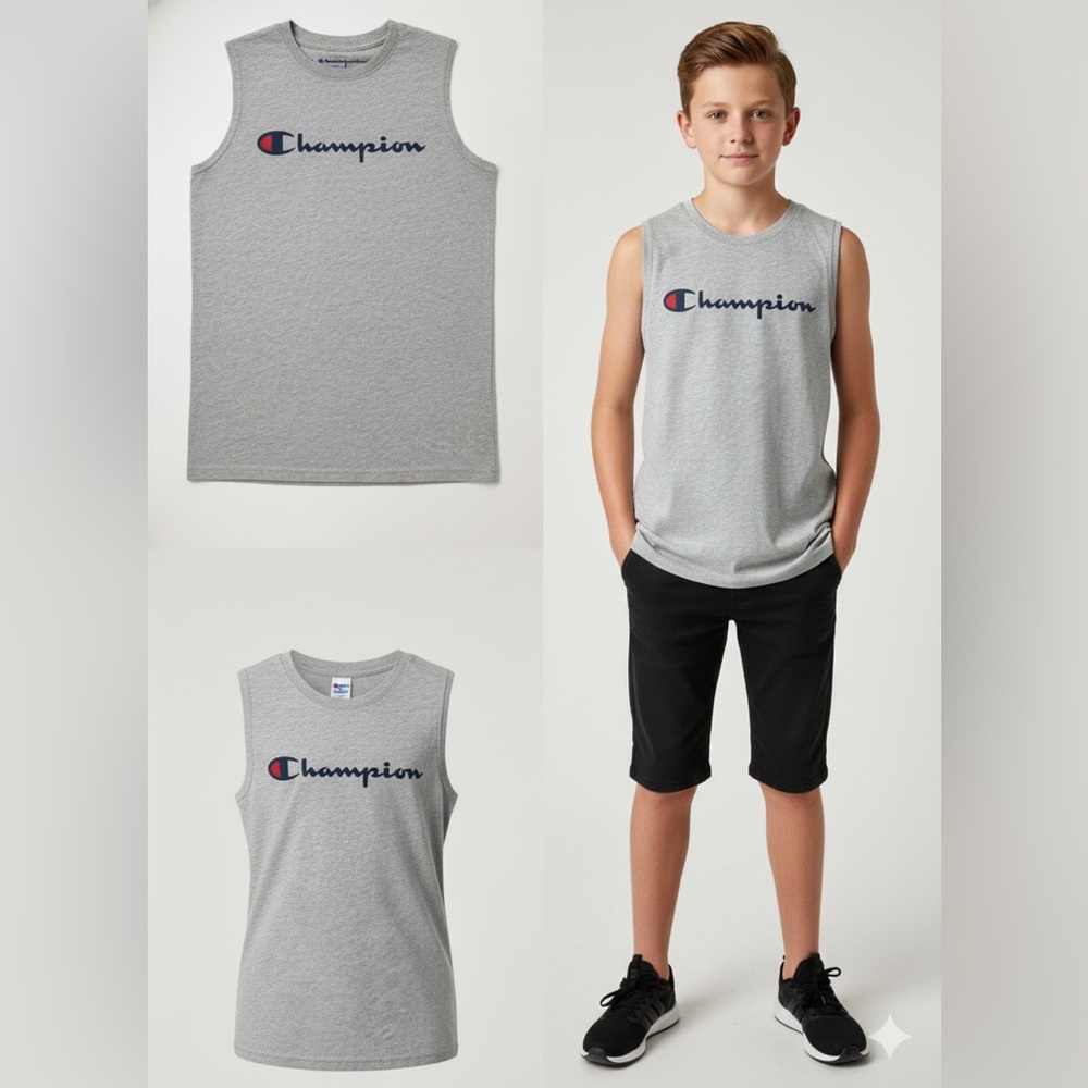 Champion Youth Large Gray Sleeveless Muscle Tee Athletic Tank Top